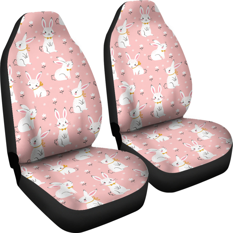 Cute White Rabbit Flower Pink Background  Universal Fit Car Seat Covers