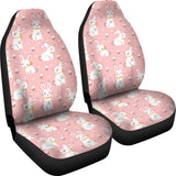 Cute White Rabbit Flower Pink Background  Universal Fit Car Seat Covers