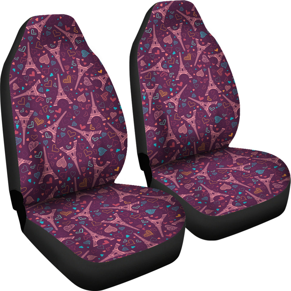 Eiffel Tower Heart Pattern Print Design 04 Universal Fit Car Seat Covers