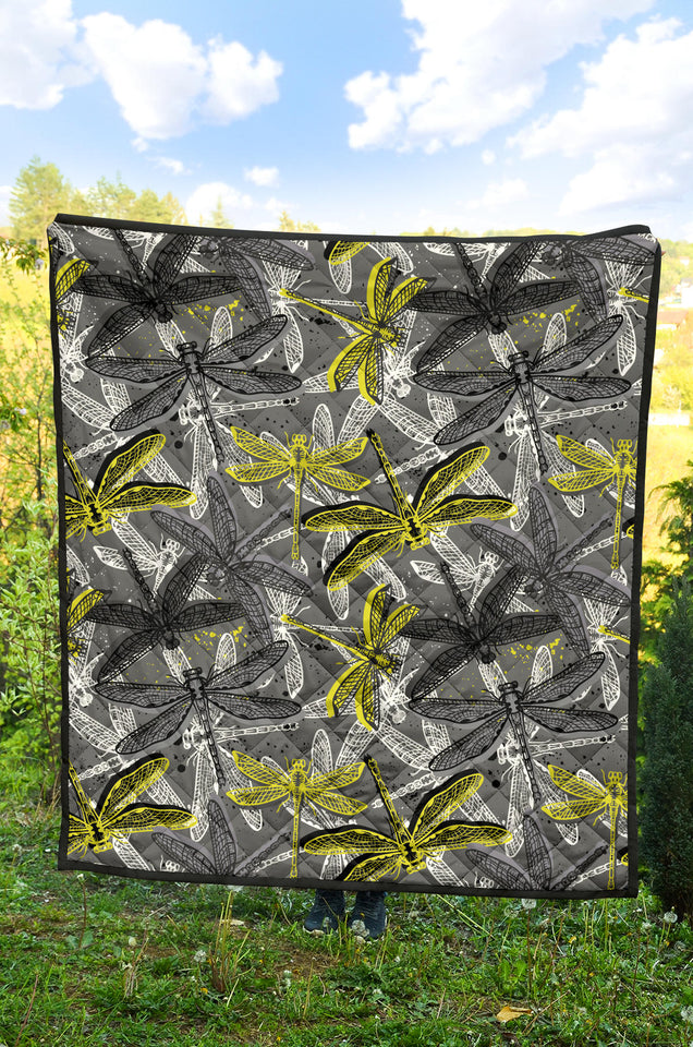 Hand Drawn Dragonfly Pattern Premium Quilt