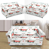 Cute Dachshund Bone Pattern Loveseat Couch Slipcover