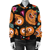 Pumpkin Flowers Spiderweb Halloween Theme Women'S Bomber Jacket