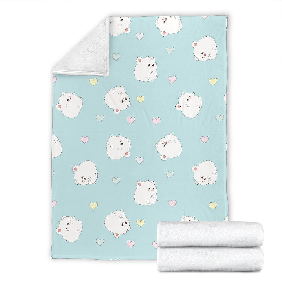 White Cute Hamsters Heart Pattern Premium Blanket