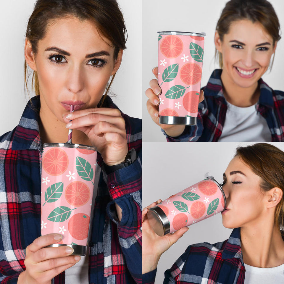 Grapefruit Leaves Flower Pink Background Tumbler
