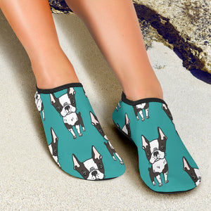 Hand Drawn Boston Terrier Dog Pattern Aqua Shoes