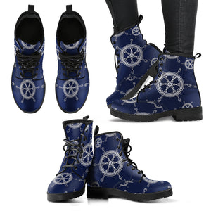 Nautical Steering Wheel Design Pattern Leather Boots