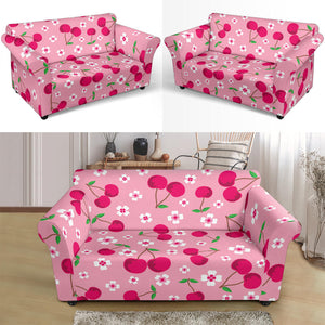 Cherry Flower Pattern Pink Background Loveseat Couch Slipcover