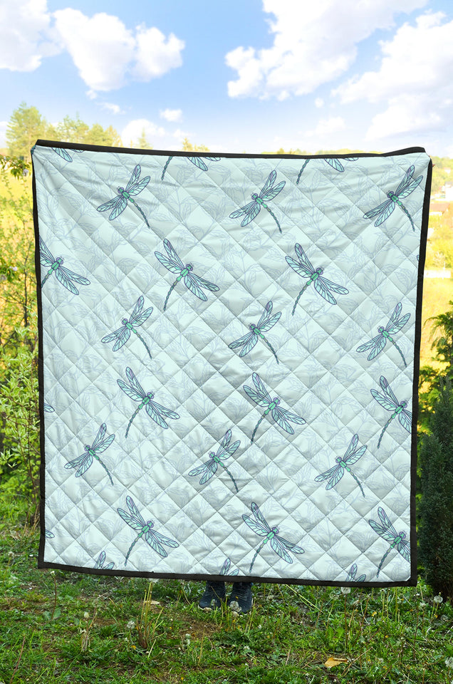 Dragonfly Pattern Blue Background Premium Quilt
