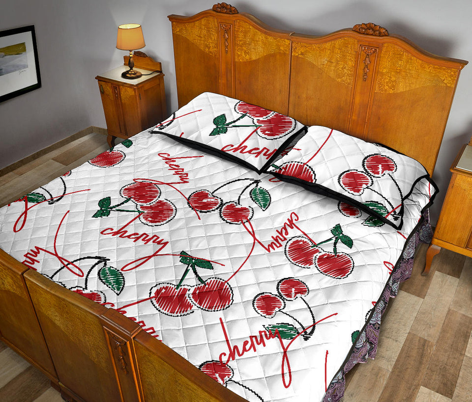 Hand drawn cherry pattern Quilt Bed Set
