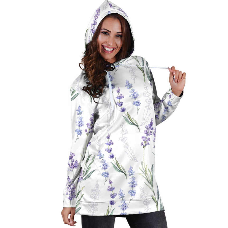 Hand Painting Watercolor Lavender Women'S Hoodie Dress