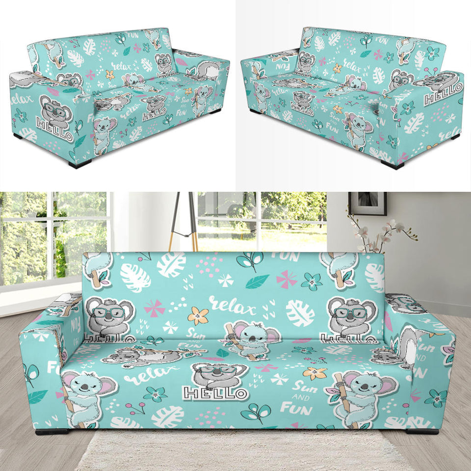 Cute Koalas Blue Background Pattern Sofa Slipcover