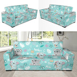 Cute Koalas Blue Background Pattern Sofa Slipcover