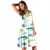 Watercolor Crocodile Pattern Sleeveless Midi Dress