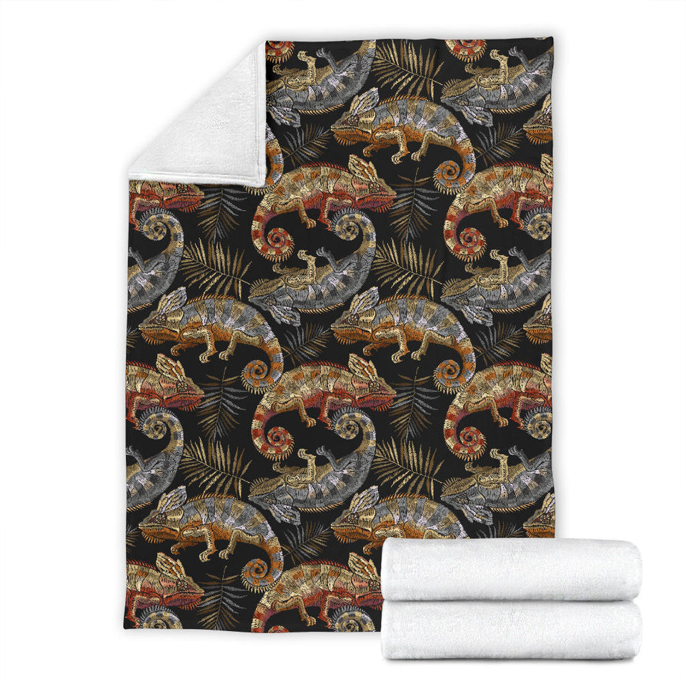 Chameleon Lizard Tropical Leaves Palm Tree Premium Blanket