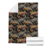 Chameleon Lizard Tropical Leaves Palm Tree Premium Blanket