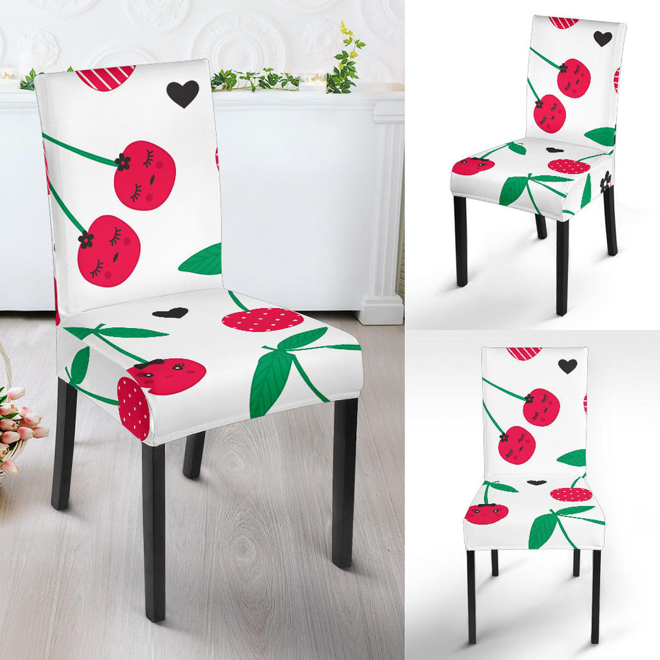 Cherry Pattern White Background Dining Chair Slipcover