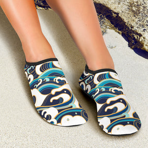 Japanese Wave Pattern Aqua Shoes