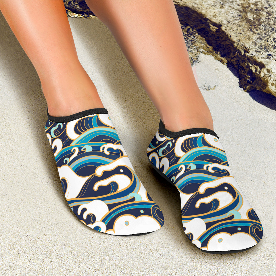 Japanese Wave Pattern Aqua Shoes