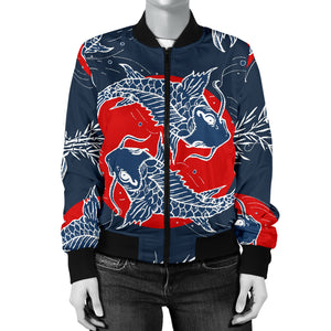Koi Fish Carp Fishs Hand Drawn Japanese Art Women'S Bomber Jacket