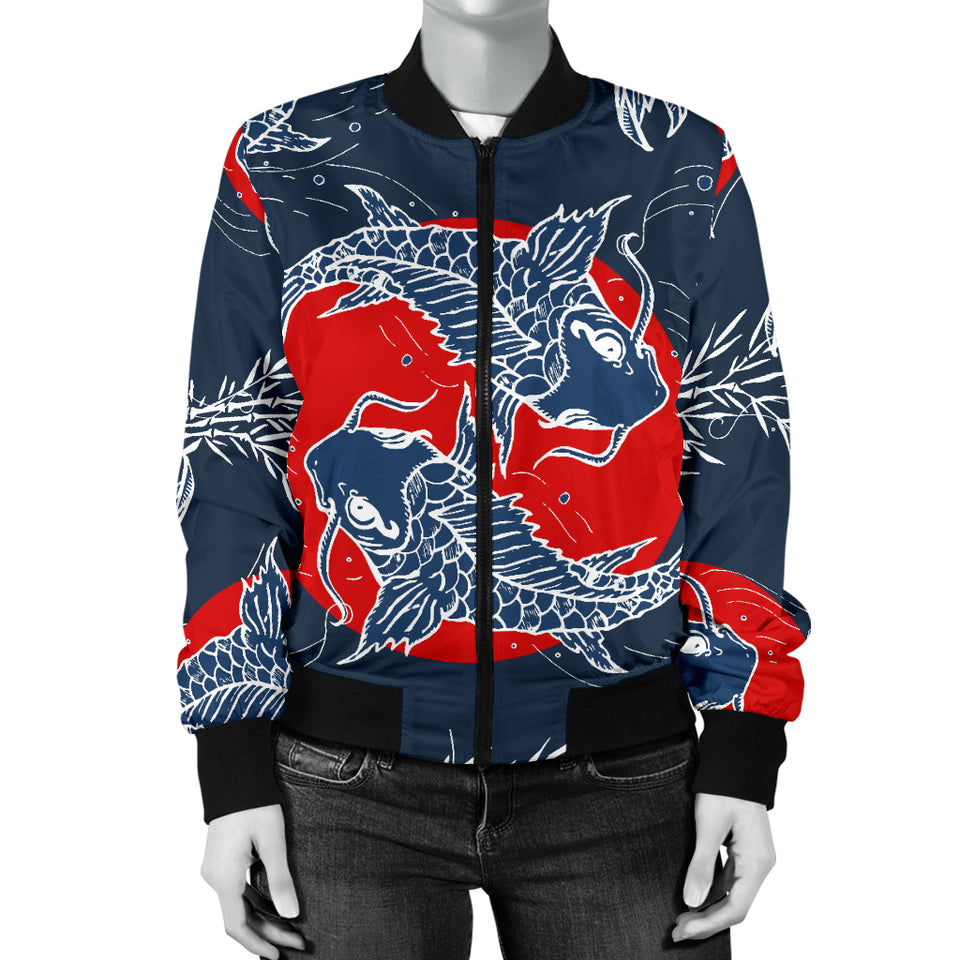 Koi Fish Carp Fishs Hand Drawn Japanese Art Women'S Bomber Jacket