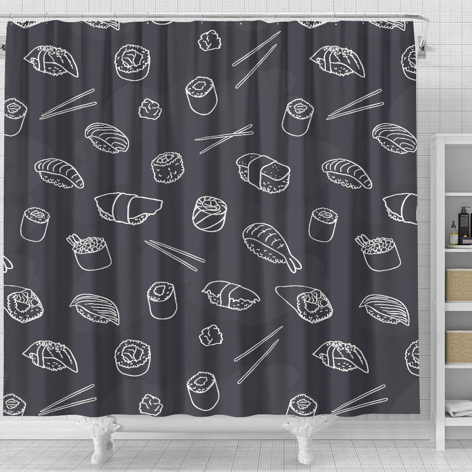 Sushi Pattern Black Background Shower Curtain Fulfilled In US