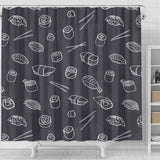 Sushi Pattern Black Background Shower Curtain Fulfilled In US