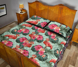 Beautiful flamingo tropical palm leaves hibiscus pateern background Quilt Bed Set