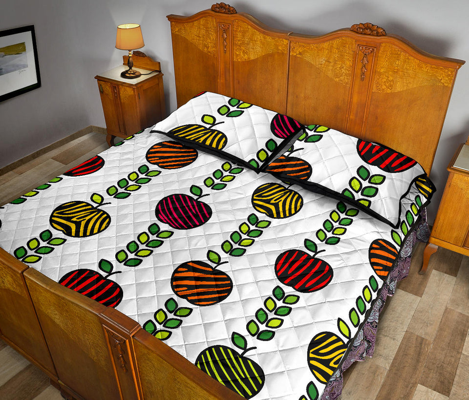 colorful apples leave zebra stripe Quilt Bed Set
