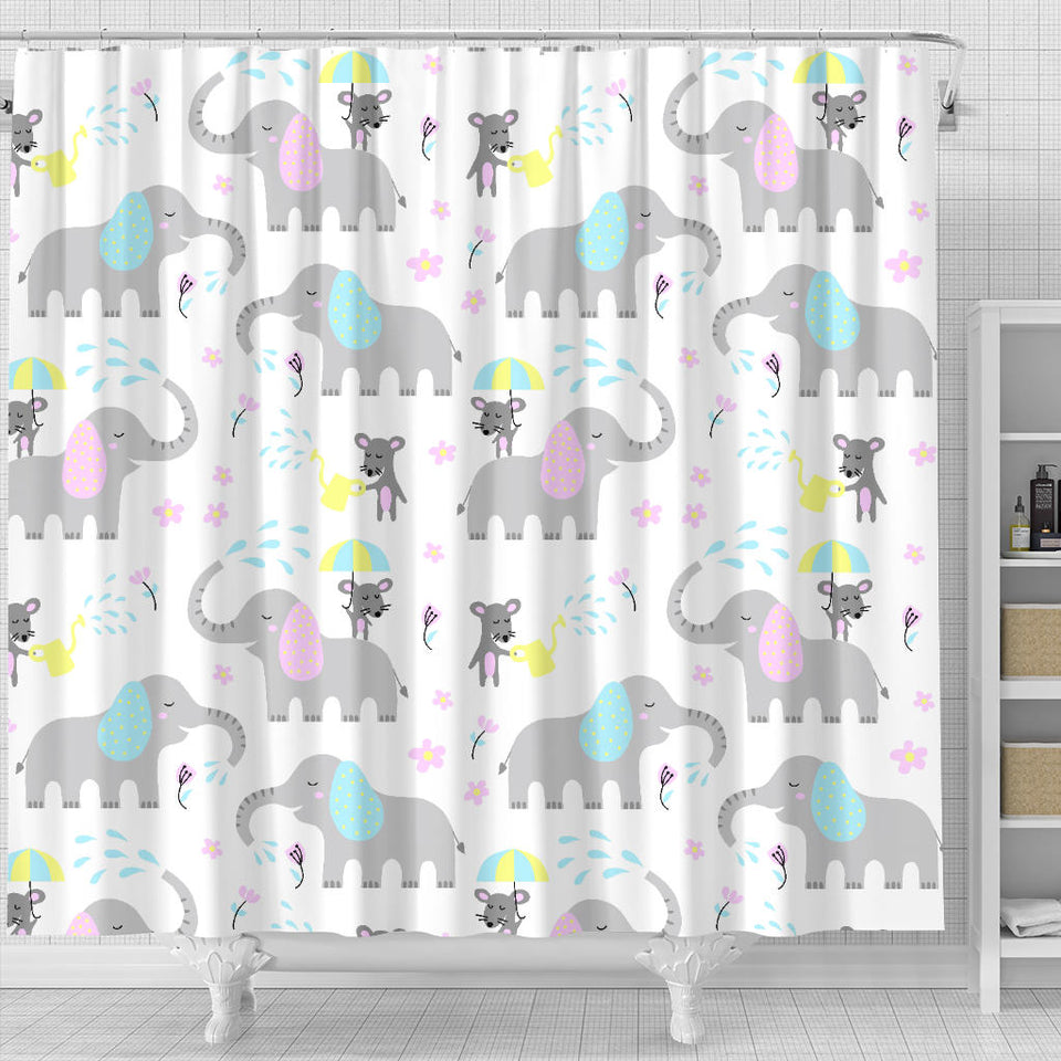 Cute Elephant Mouse Pattern Shower Curtain Fulfilled In US