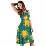 Sun Green Background Sleeveless Midi Dress
