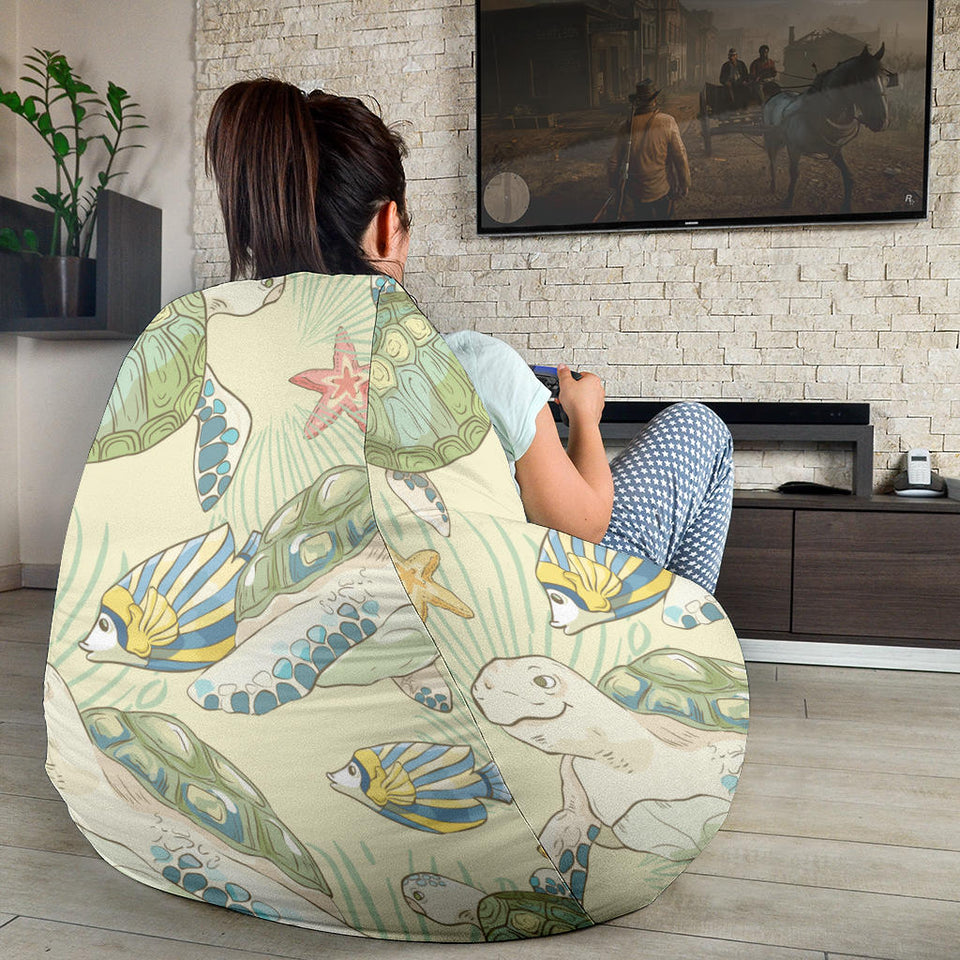 Hand Drawn Sea Turtle Fish Pattern Bean Bag Cover
