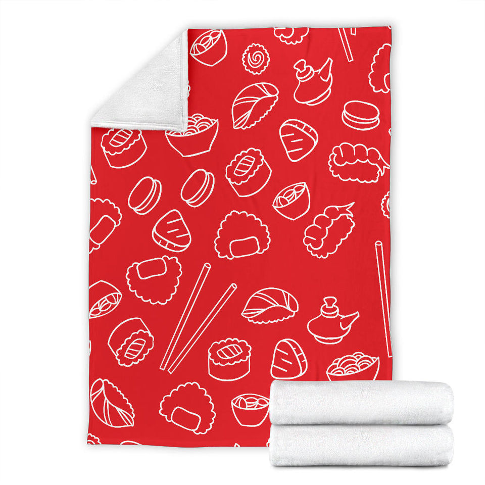 Sushi Pattern Red Background Premium Blanket