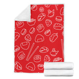 Sushi Pattern Red Background Premium Blanket