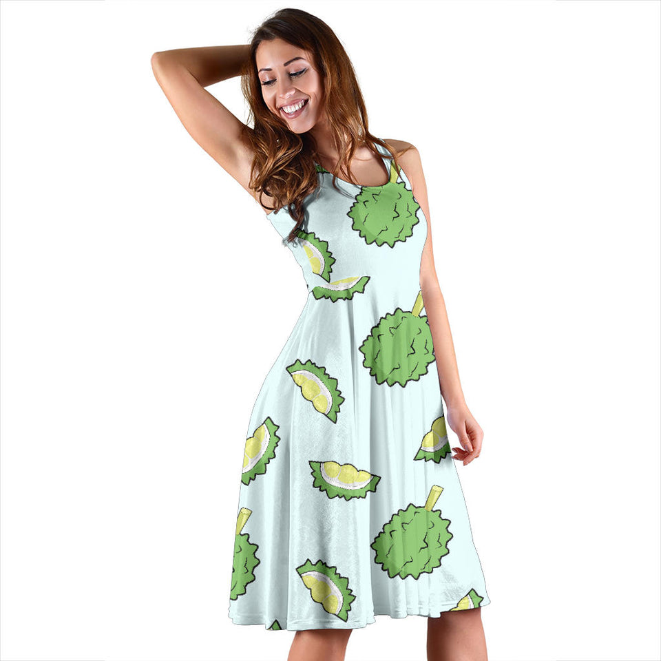 Durian Pattern Blue Background Sleeveless Midi Dress