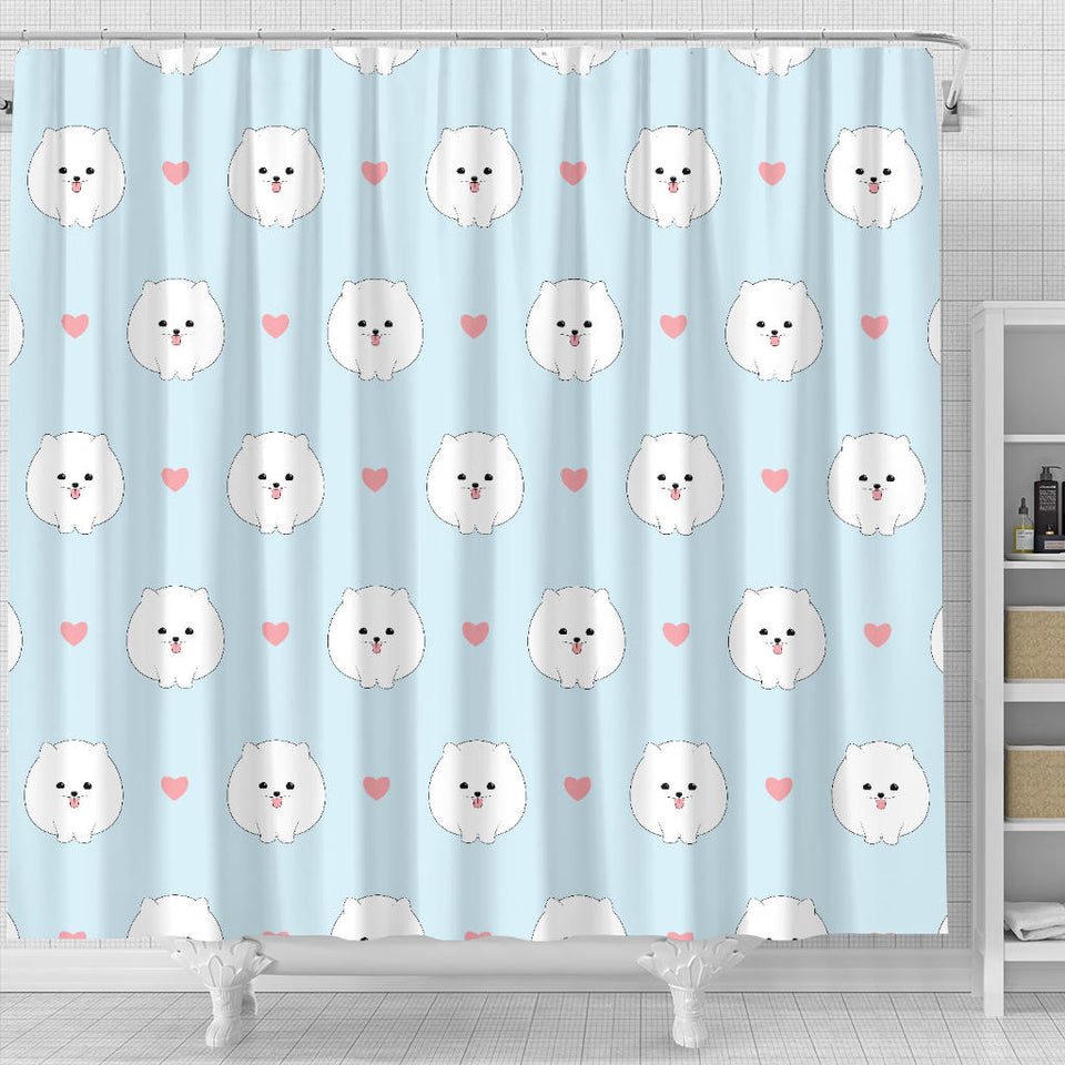 White Cute Pomeranian Pattern Shower Curtain Fulfilled In US