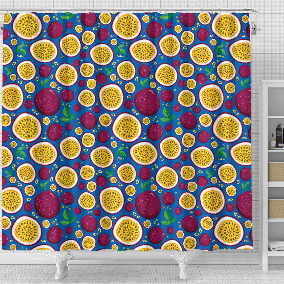 Passion Fruit Blue Background Shower Curtain Fulfilled In US
