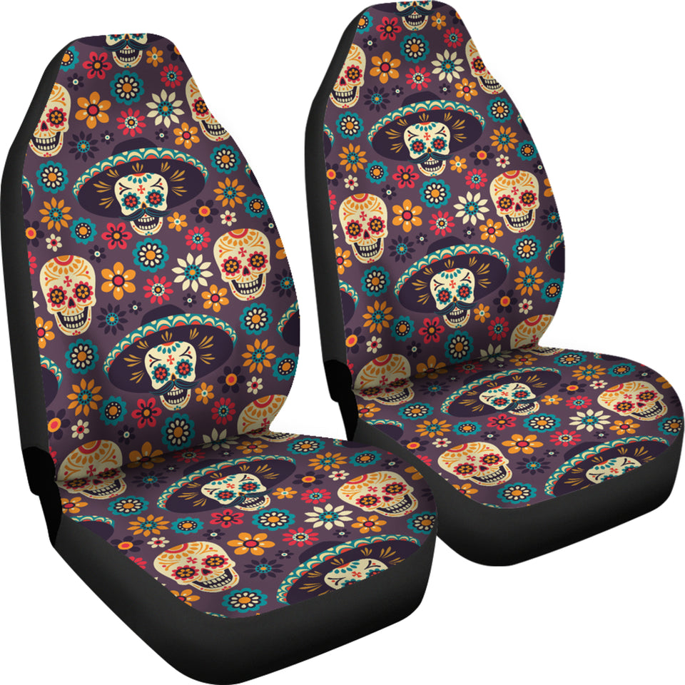 Sugar Skulls Flower Maxican Pattern  Universal Fit Car Seat Covers