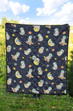Cute Sloth Astronaut Star Planet Rocket Pattern Premium Quilt