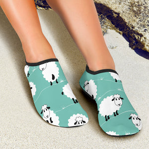 Cute Sheep Green Background Aqua Shoes