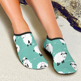 Cute Sheep Green Background Aqua Shoes