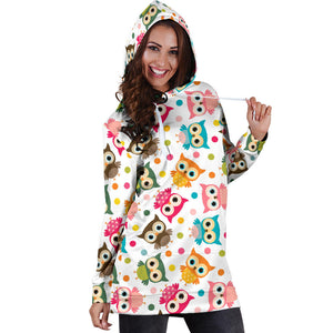 Color Cute Owl Pattern Women'S Hoodie Dress