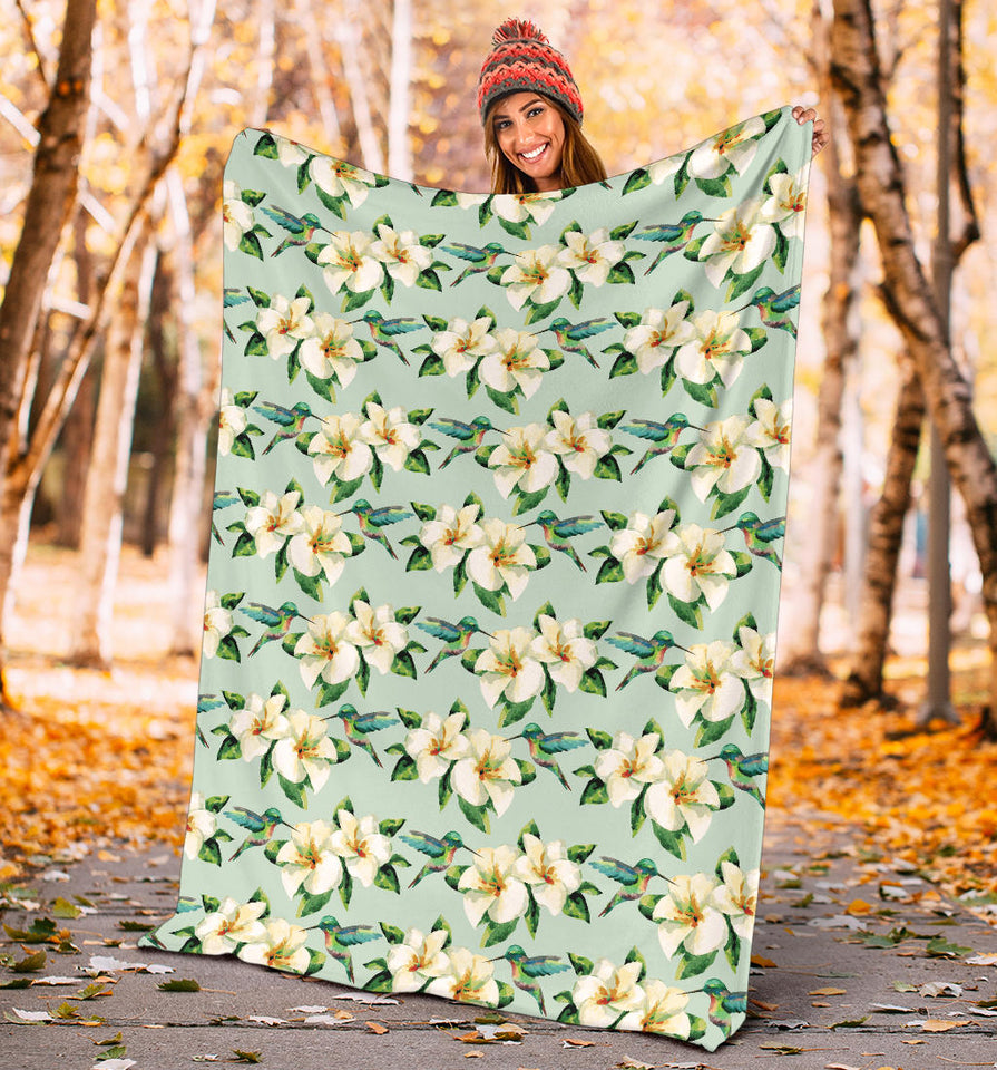 Hummingbird Pattern Print Design 01 Premium Blanket