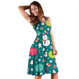 Snowman Bird Decorative Elements Christmas Pattern Sleeveless Midi Dress