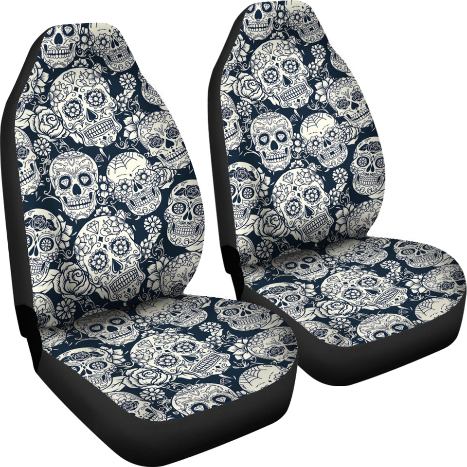 Sugar Skull Black White Pattern  Universal Fit Car Seat Covers