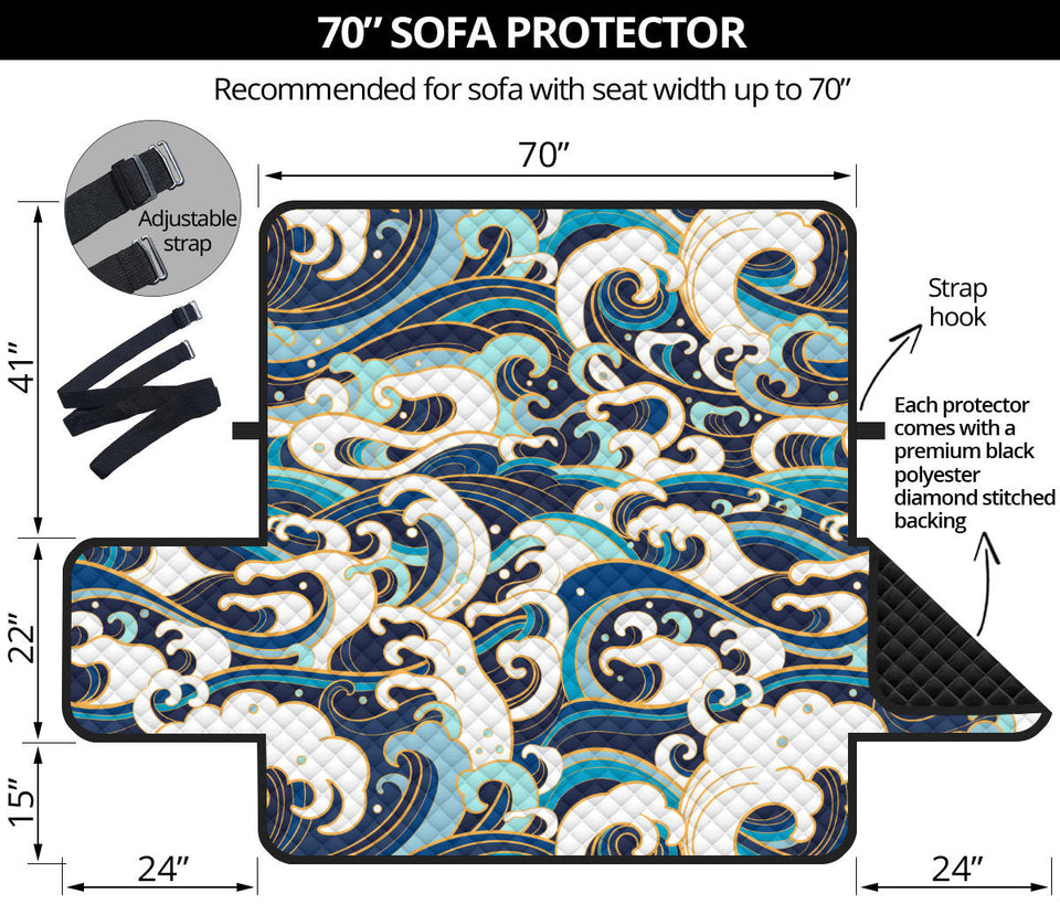 Japanese wave pattern Sofa Cover Protector