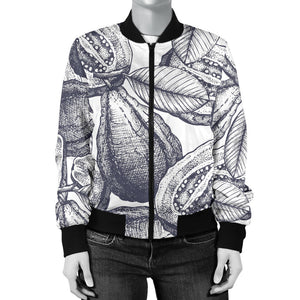 Guava Tropical Hand Drawn Pattern Women'S Bomber Jacket