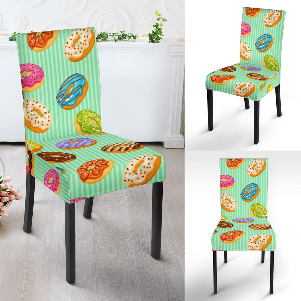 Colorful Donut Pattern Green Background Dining Chair Slipcover