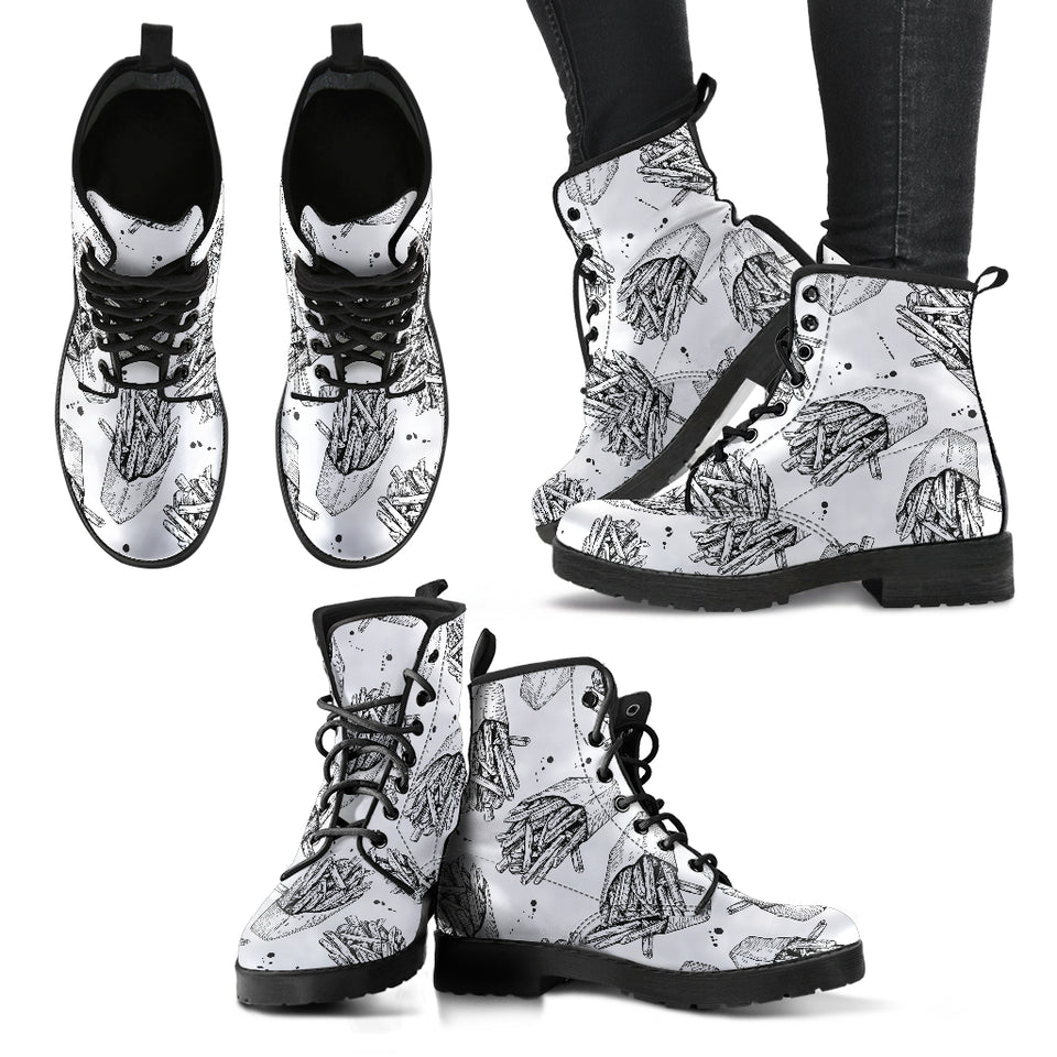 Hand Drawn French Fries Pattern Leather Boots