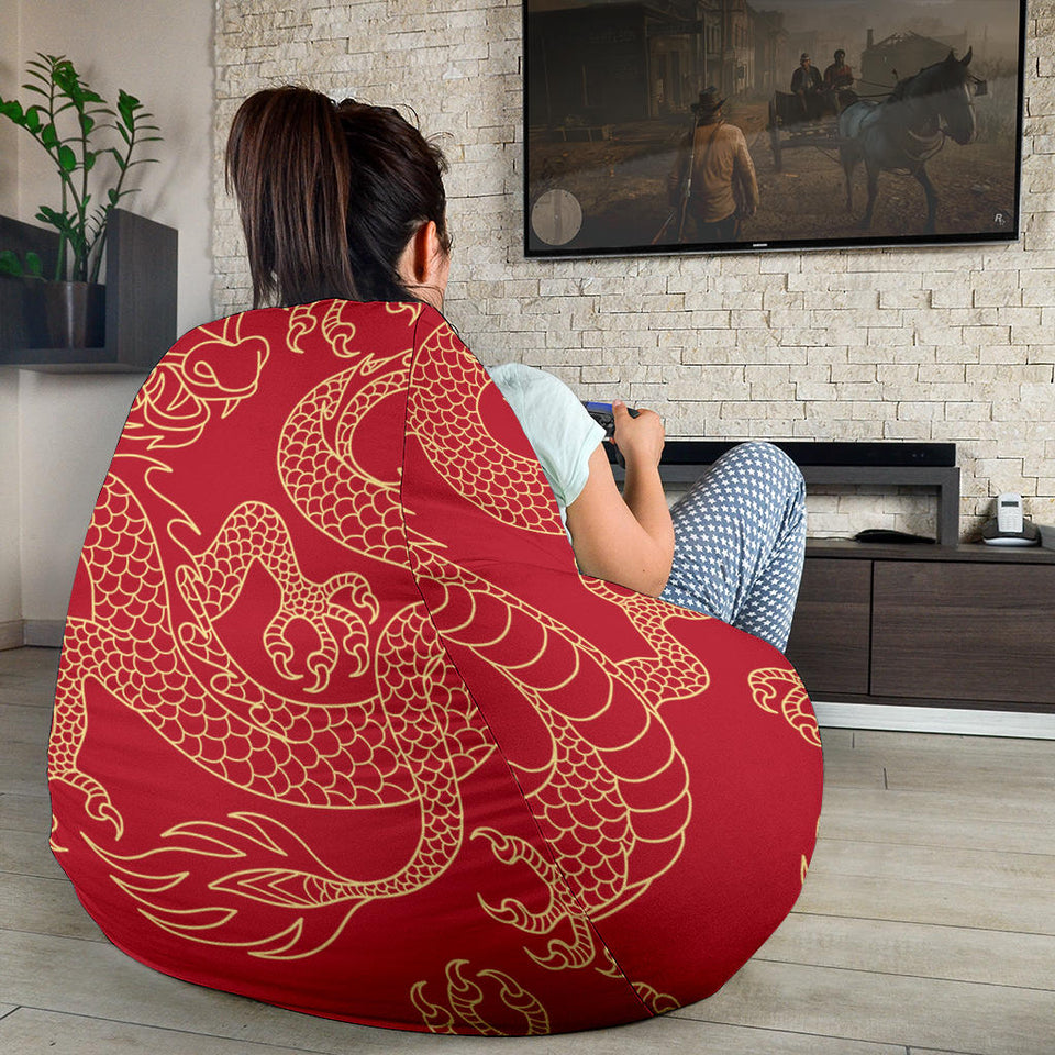 Gold Dragons Red Background Bean Bag Cover