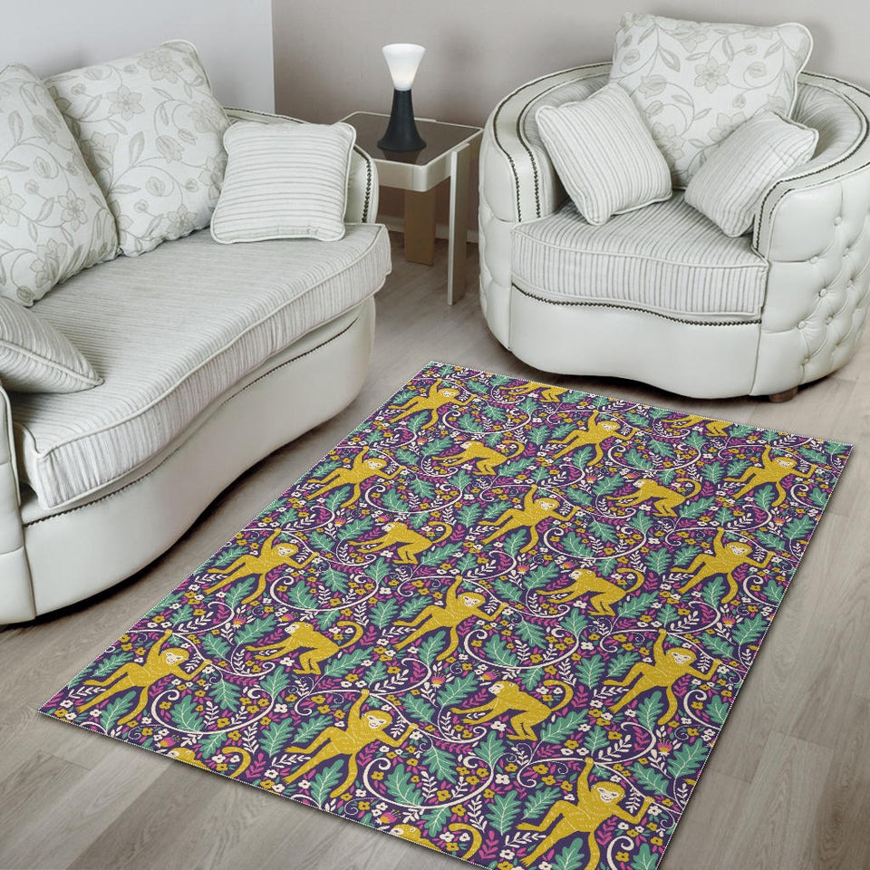 Cute Yellow Monkey Leaves Pattern Area Rug